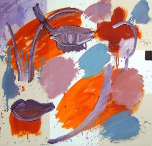 ´Kopf mit rot, violett und hellblau gemalt ´