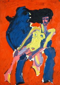 Nach Rodin Faune et Nymphe auf rot gemaltes Bild 