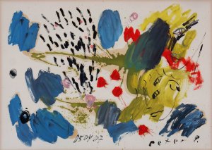 Zwei Koepfe Pinselauswaschbild